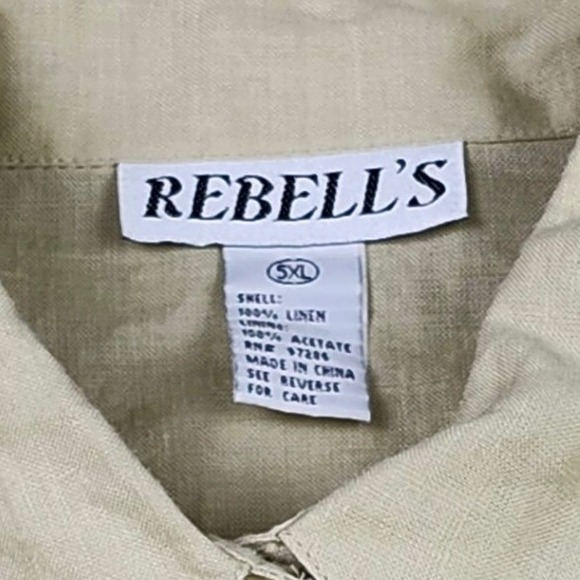 Linen 3 Pc Set Floral Eyelet Jacket Shell Pant Womens 5XL Tan Lagenlook Boho VTG - Picture 3 of 14